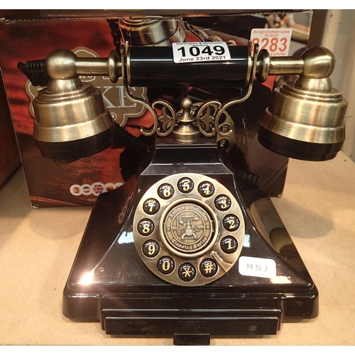 1049 - GPO Duke, push button telephone with a black & brass finish and cloth, handset curly cord, compatibl... 