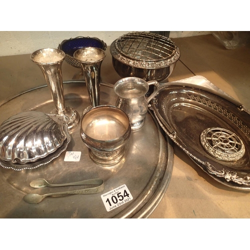 1054 - Amount of silver plate including three platters marked La Maison DeLetain 90 percent. Not available ... 