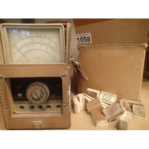 1058 - P.O. multirange tester and a box of mahjong tiles. Not available for in-house P&P, contact Paul O'He... 