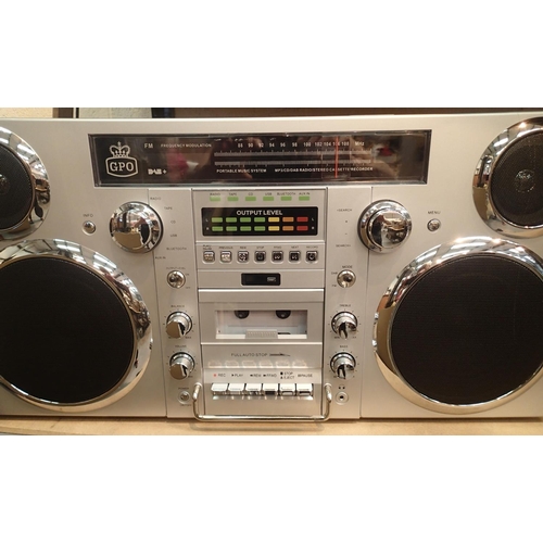 1062 - Silver, GPO Brooklyn large 1980s-Style Boombox - CD, cassette, DAB+& FM Radio, USB, Bluetooth receiv... 