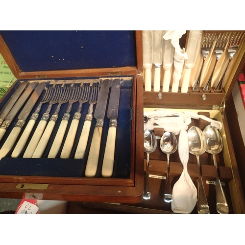 1063 - Two Victorian canteens of cutlery with loose flatware. Not available for in-house P&P, contact Paul ... 