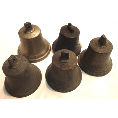 1093 - Set of five handheld campanology bells, lacking handles. P&P Group 2 (£18+VAT for the first lot and ... 