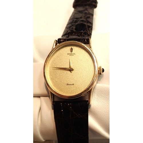 1123 - Breil Okay Botticelli ladies Swiss wristwatch, champagne dial, gold hands on brown leather strap. P&... 
