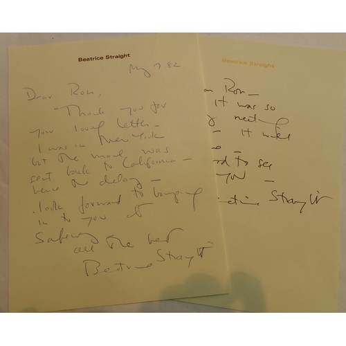1126 - Two academy award winner Beatrice Straight handwritten and signed letters 1980s. P&P Group 1 (£14+VA... 