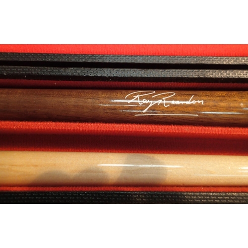 1134 - B.C.E two piece Ray Reardon snooker cue and case. Not available for in-house P&P, contact Paul O'Hea... 