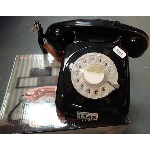 1148 - Black, GPO746 Retro rotary telephone replica of the 1970s classic, compatible with modern telephone ... 