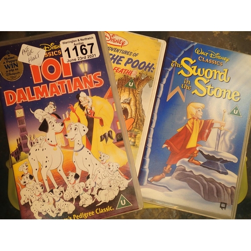 1167 - Twelve Walt Disney childrens videos. Not available for in-house P&P, contact Paul O'Hea at Mailboxes... 