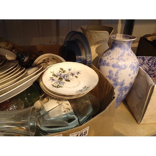 1168 - A box of mixed glass and ceramics to include a Beresford tea set and smaller box of makeup utensils.... 