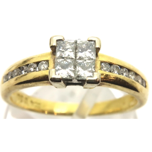 35 - Goldsmiths 18ct gold and diamond four stone diamond ring with diamond shoulders in Goldsmiths box, s... 