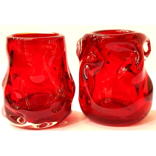 304 - Pair of Whitefriars knobbly glass handmade vases, 13 cm. Not available for in-house P&P, contact Pau... 