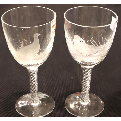 306 - Robert Ellison (Meadows Glass) pair of Zinfandel glasses, each with double-helix air twist stems, si... 