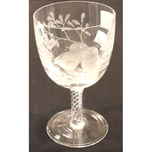 308 - Robert Ellison (Meadows Glass) oversized etched chalice, signed and dated 1978, H: 18 cm with double... 