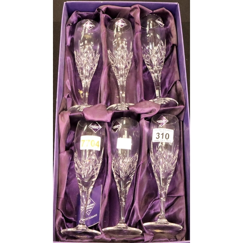 310 - Set of six unused Edinburgh Crystal champagne glasses. P&P Group 3 (£25+VAT for the first lot and £5... 