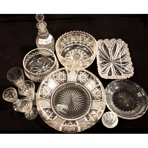 311 - A collection of mixed 19th and 20th Century glassware including etched examples, bowls etc. Not avai... 