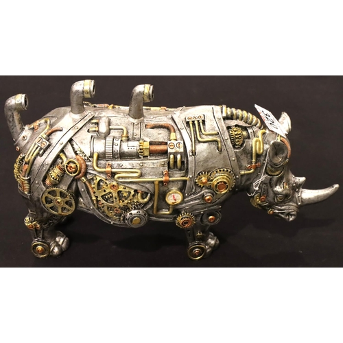 320 - Steampunk style Rhino, L: 31 cm. P&P Group 3 (£25+VAT for the first lot and £5+VAT for subsequent lo... 