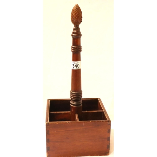 340 - Mahogany four bottle wine carrier with pinecone finial, H: 40 cm. P&P Group 2 (£18+VAT for the first... 