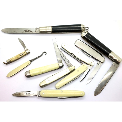 369 - Box of ten folding penknives. P&P Group 2 (£18+VAT for the first lot and £3+VAT for subsequent lots)