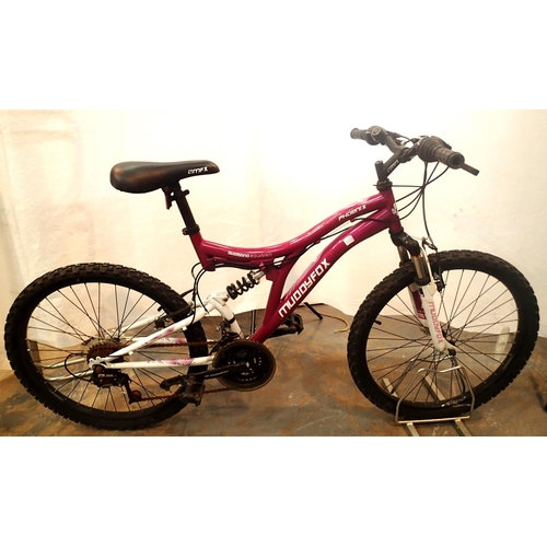 1002B - Muddyfox Hoenix 18 geared mountain bike with front and rear suspension and 16'' frame. Not available... 