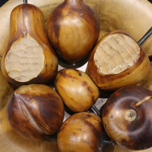 330 - Walnut bowl of carved wooden fruit. P&P Group 3 (£25+VAT for the first lot and £5+VAT for subsequent... 