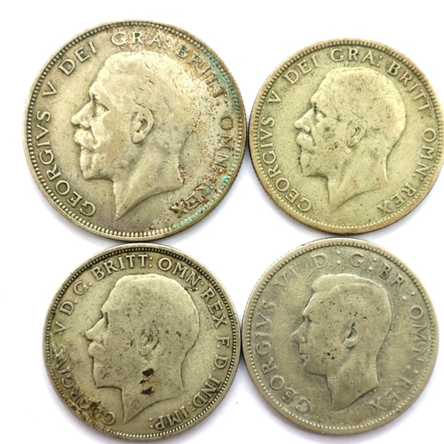 3063 - 1936 Half Crown of George V, 1921 and 1935 Florins and a 1939 Two Shilling of George VI. P&P Group 1... 