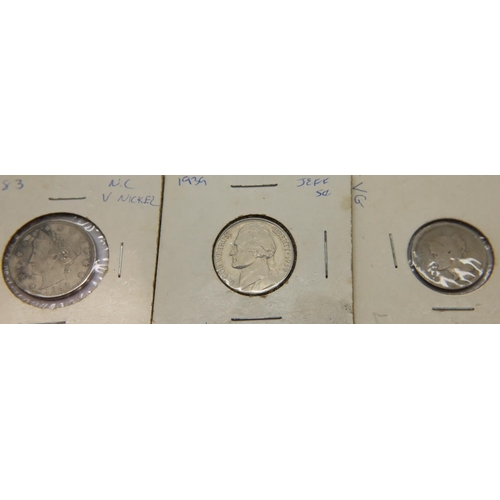 3096 - 1883 USA silver Nickel, 1867 Three Cents and a 1939 Five Cents. P&P Group 1 (£14+VAT for the first l... 