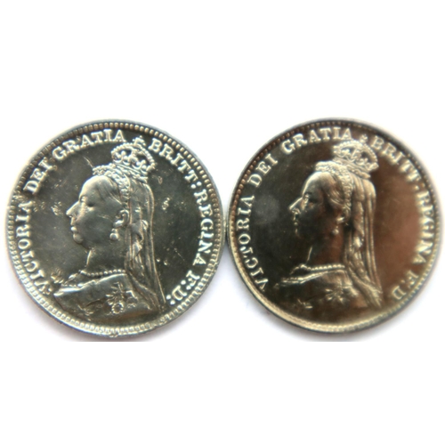 3130 - 1891 and 1887 Silver Threepence coins of Queen Victoria. P&P Group 1 (£14+VAT for the first lot and ... 