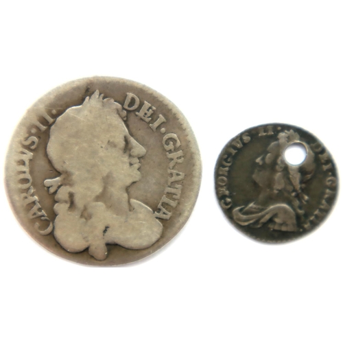 3132 - Two early milled Maundy coins - Charles II and George II. P&P Group 1 (£14+VAT for the first lot and... 