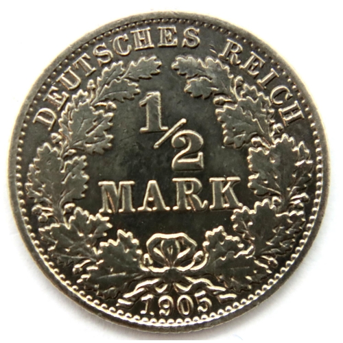 3172 - 1905 - Silver Half Mark of the German Reich - Berlin Mint. P&P Group 1 (£14+VAT for the first lot an... 