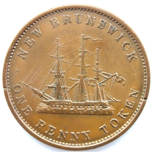 3221 - 1843 - New Brunswick Queen Victoria Penny token. P&P Group 1 (£14+VAT for the first lot and £1+VAT f... 