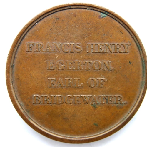 3222 - Bronze memorial coin - Francis Henry Egerton, Earl of Bridgewater. P&P Group 1 (£14+VAT for the firs... 