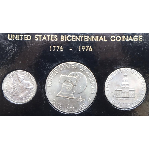 3226 - 1976 - USA Bicentennial American three coin set, boxed. P&P Group 1 (£14+VAT for the first lot and £... 