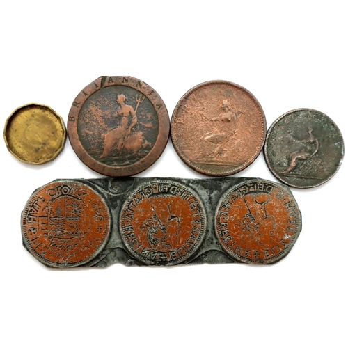 3227 - Copper cartwheel penny of George III, two further George III coins, decept Elizabeth II threepenny b... 