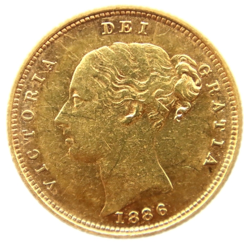 3235 - 1886 Sydney Mint Half Sovereign of Queen Victoria, shield back. P&P Group 1 (£14+VAT for the first l... 