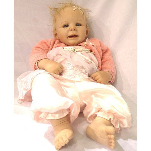 2166 - Life like baby girl doll pink cardigan and outfit realistic weight silicone hands and feet, soft bod... 