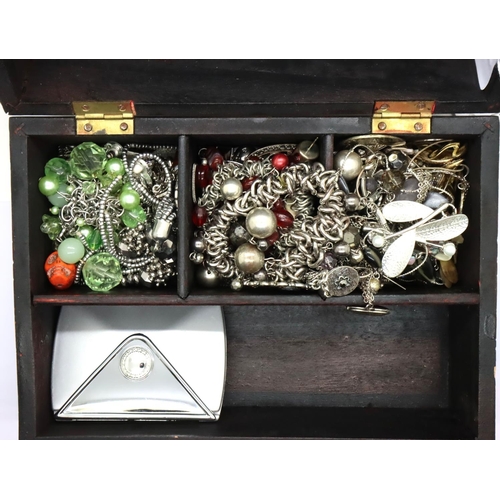 54 - Wooden box of white metal jewellery. P&P Group 1 (£14+VAT for the first lot and £1+VAT for subsequen... 