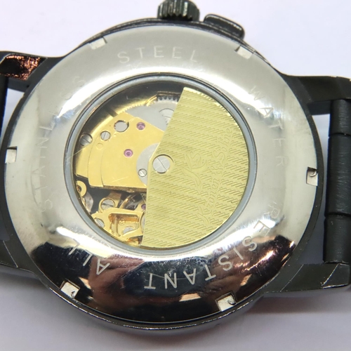 61 - Kronen & Sohne; gents automatic skeleton wristwatch on a leather strap, working at lotting. P&P Grou... 