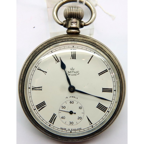 63 - Gents hallmarked silver Smiths pocket watch, with ICI inscription, working at lotting. P&P Group 1 (... 