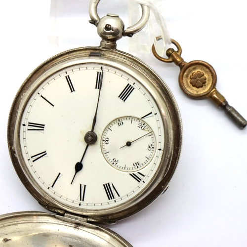 64 - Hallmarked silver half hunter pocket watch, not working at lotting. P&P Group 1 (£14+VAT for the fir... 