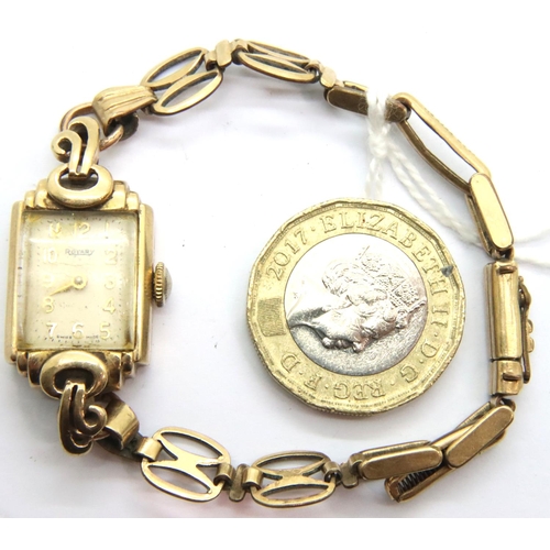 68 - Rotary; 1950s 9ct gold ladies wristwatch on a rolled gold bracelet. P&P Group 1 (£14+VAT for the fir... 