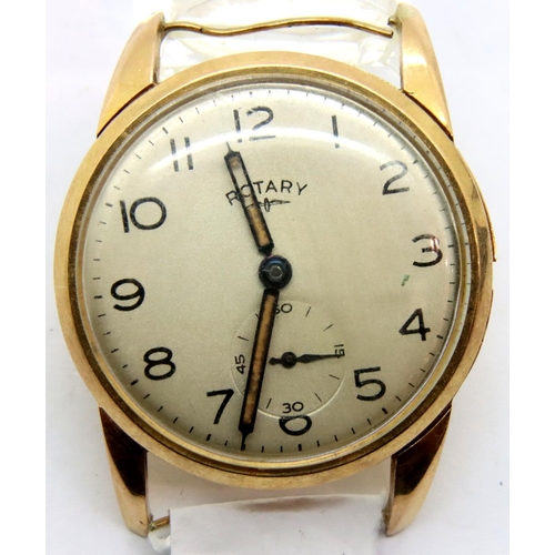 71 - Rotary; gents 9ct gold wristwatch lacking crown with inscription verso, 21.3g. P&P Group 1 (£14+VAT ... 