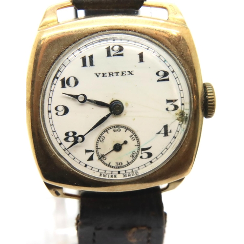 76 - Vertex; gents 9ct gold wristwatch with presentation inscription, working at lotting. P&P Group 1 (£1... 