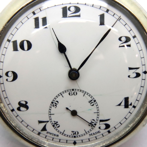 80 - White metal screw back pocket watch, working at lotting. P&P Group 1 (£14+VAT for the first lot and ... 