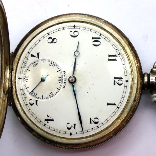 91 - Buren; gents hallmarked silver pocket watch in brown leather case, working at lotting. P&P Group 1 (... 