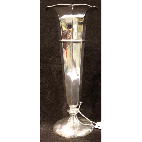 101 - Hallmarked silver tall fluted weighted vase H: 21 cm, Chester assay. P&P Group 2 (£18+VAT for the fi... 