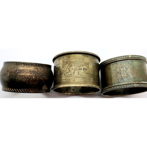 109 - Three hallmarked silver napkin rings, combined 61g. P&P Group 1 (£14+VAT for the first lot and £1+VA... 