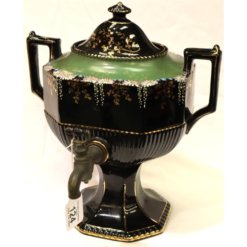 124 - Jackfield ware Victorian ceramic samovar. Not available for in-house P&P, contact Paul O'Hea at Mail... 