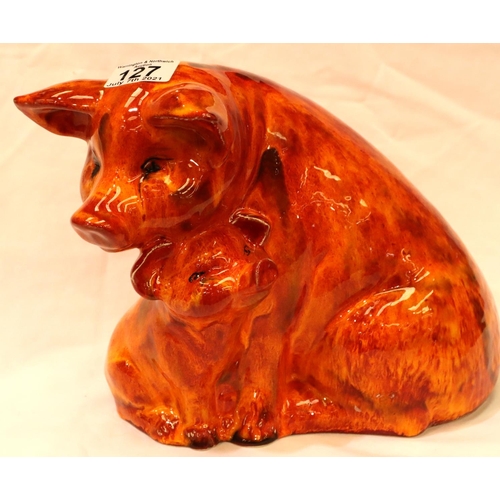 127 - Anita Harris pig and piglet, signed in gold, H: 23 cm. P&P Group 3 (£25+VAT for the first lot and £5... 