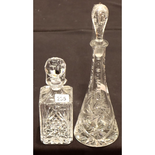 235 - Two cut glass decanters. P&P Group 3 (£25+VAT for the first lot and £5+VAT for subsequent lots)