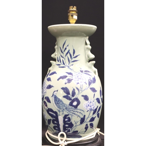 244 - An early 20th Century Oriental Baluster form vase with electric lamp fitting, overall H: 41 cm. Not ... 