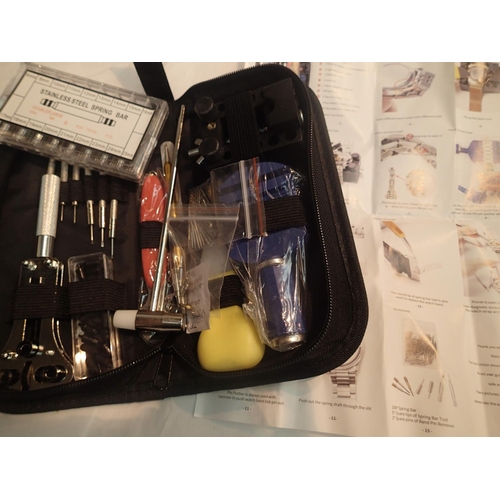 1075 - Old new stock 147 piece watch repair kit with a box of mixed size watch strap pins. P&P Group 1 (£14... 